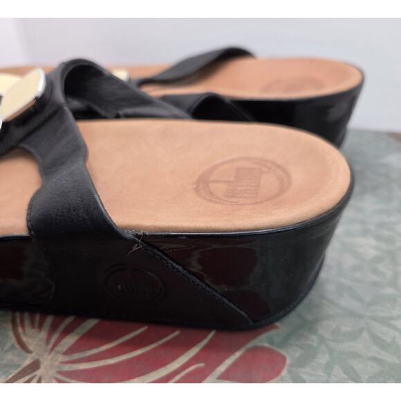 FitFlop Pietra II Black Leather Jeweled Slide Sandals Size Womens US 7 Medium - Picture 8 of 11